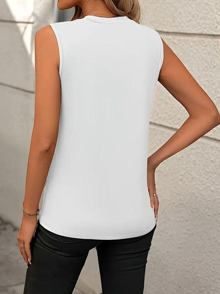Summer New Loose Solid Color Women's Clothing Vest Crew Neck Sleeveless T-shirt