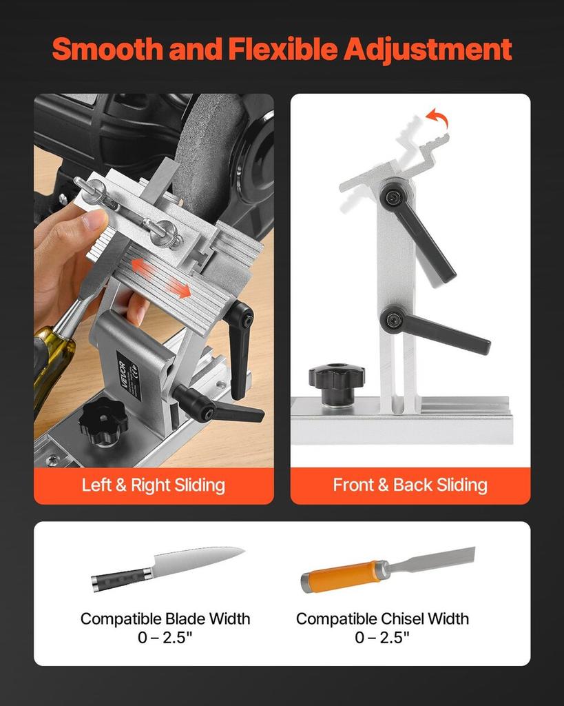 Sharpening Tool Rest Jig, Adjustable Replacement Tool Rest Sharpening Jig for 6" or 8" (152 Mm or 203 Mm) Bench Grinders with Flat Miter Slide for