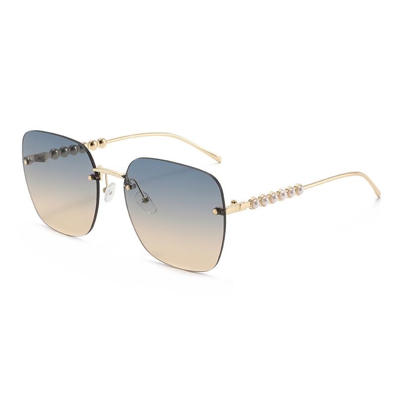 Pearl Embellished Metal Frame Square Sunglasses With Uv400 Protection For Fashionable Women