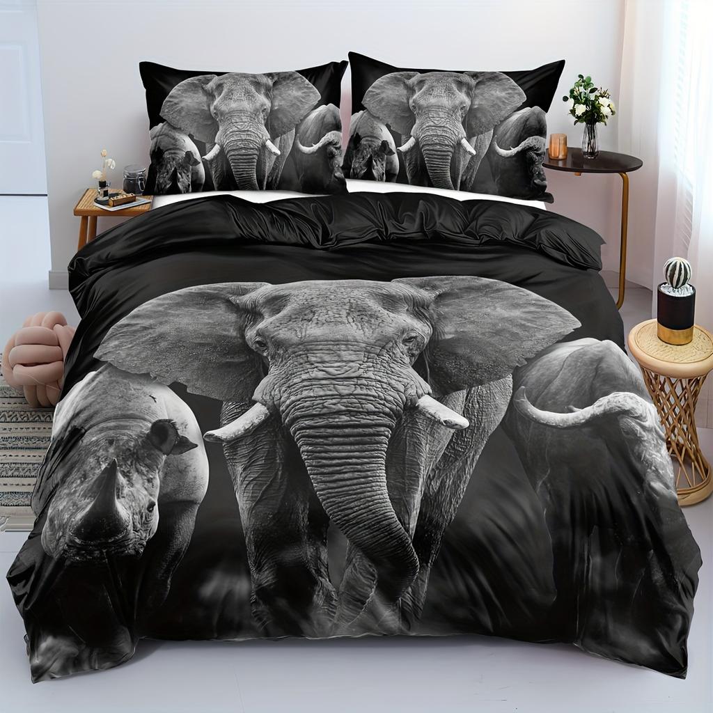2/3Pcs, Soft And Comfortable Elephant Down Quilt Cover Elephant Bedding Set, Animal Pattern Bedding Set, 3D Elephant Double Size