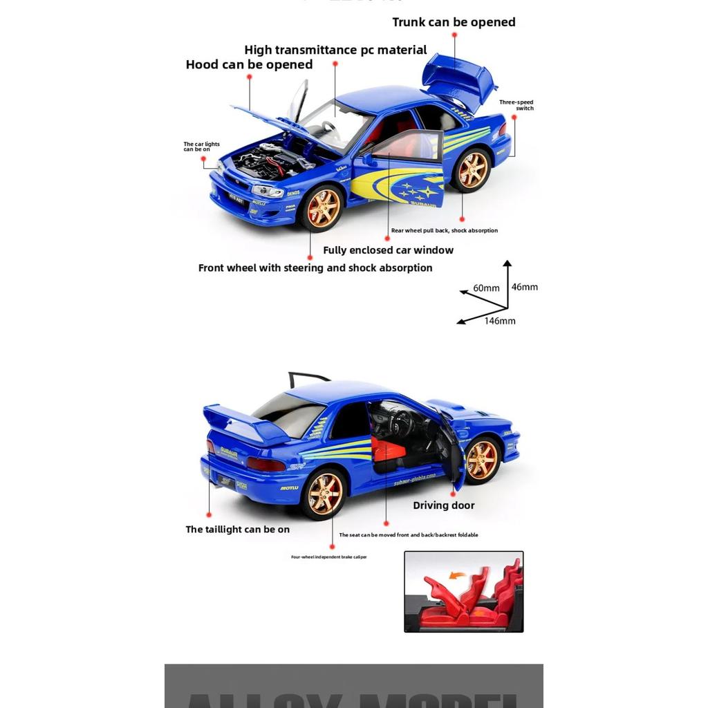 Simulation 1/32 Subaru Impreza Rally Edition Alloy Sports Car Model Ornament Toys Children Boy Diecast Toy Vehicle Home Decor
