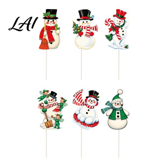 Cute Cartoon Holiday Picks 6 Pcs Large Christmas Tree Picks Wooden Santa Snowman Gingerbread Ornaments Xmas Man Party Supplies Topper Decoration for