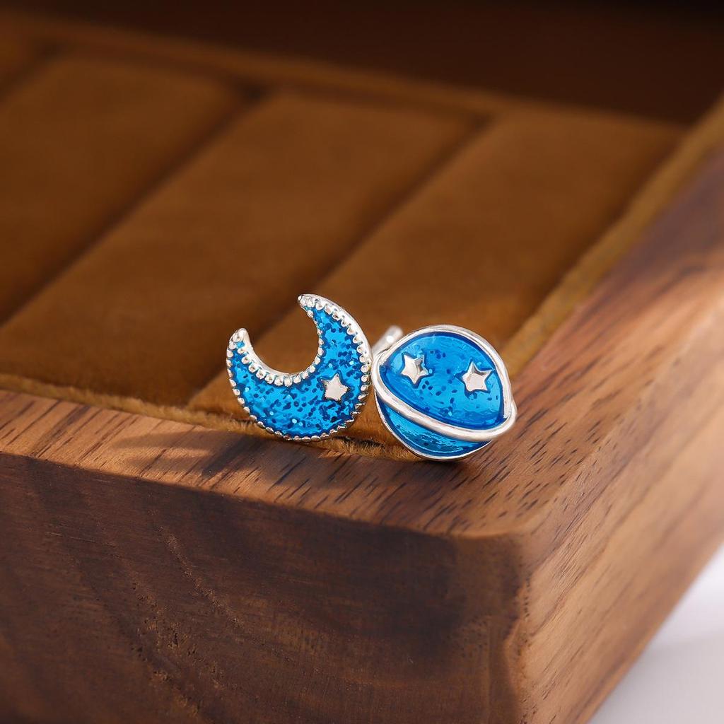Chic Blue Planet Epoxy Stud Earrings for Women