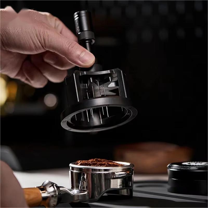 Adjustable Even Coffee Stirring Distribution Tools Rotatable Espresso Hand Tampers for Barista 51/54/58mm black
