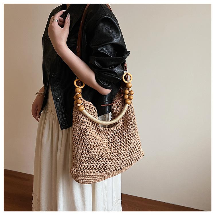 Holiday Style Woven Bag Women's New Knitted Hollow Shoulder Bag Fashionable Large-capacity Messenger Bag Beach Bag