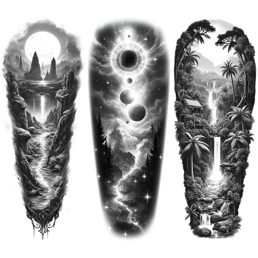 3pcs Temporary Tattoo Waterfall Tattoo Realistic Temporary Tattoos Moon Tattoo Tree Tattoo For Thighs Women Arms