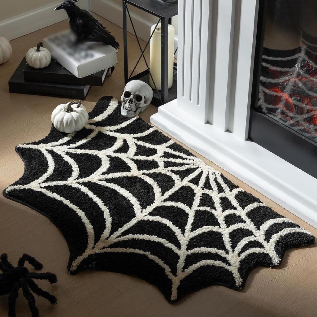 Halloween Area Rug Web Bath Mat Decorative Decor Comfortable Gothic Floor Doormat for Bedroom