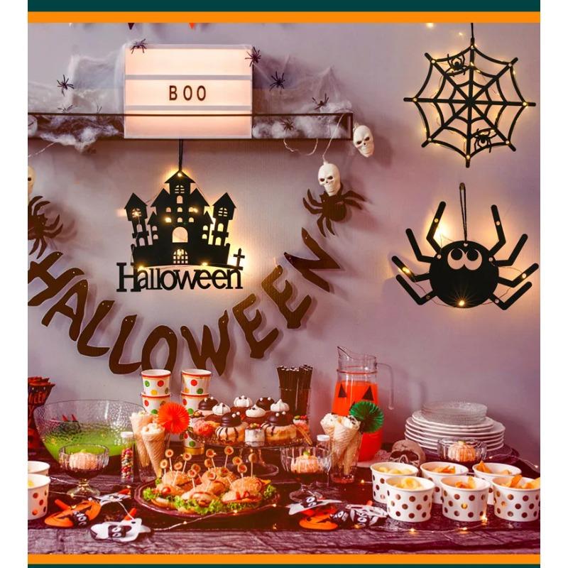 Halloween Luminous Decoration Halloween Pumpkin Party Props Halloween Party Pendant Hanging Spider Web Wizard Castle Black Cat