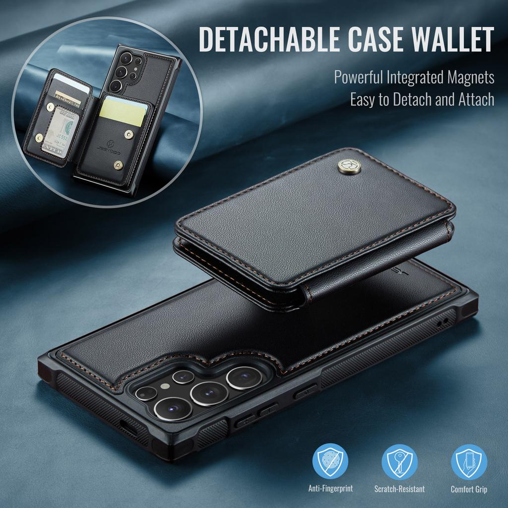 JEEHOOD J05 For Samsung Galaxy S24 Ultra Case Leather Mobile Cover with Detachable Magnetic Card Bag
