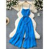 Holiday Wear Chic Summer New Design Sense Lace-up Waist-Controlled Youthful-Looking Loose Wide Leg Leisure Suspender Jumpsuit