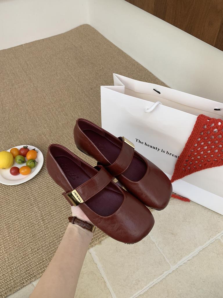 Französisch Retro Licht Mund Spät Abend Brise 2025 Frühling Neu Ein-Wort mit eckiger Spitze Weiche Sohle Koreanische Version Kleine Lederschuhe Damen