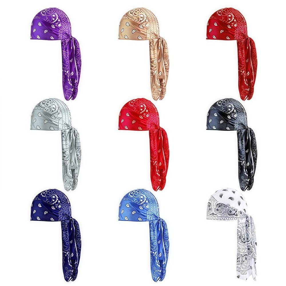 Imitation Silk Long Tail Pirate Cap Amoeba Print Hip Hop  Hat Trends Men's Headscarf  Outdoor