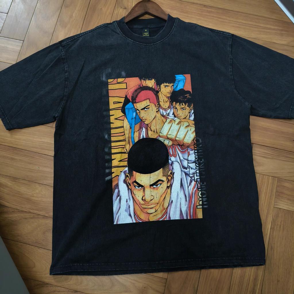 Harajuku Anime Print Washed Old Short-Sleeved T-Shirt Men'S American Retro Ins Street Tide Brand Casual Base