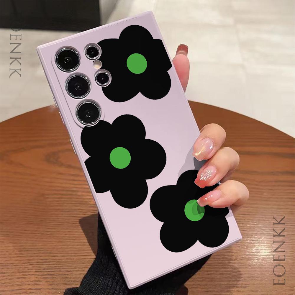 Black Flower Printed Phone Case For Samsung Galaxy Note 10 20 Lite S25 S24 S23 S22 Plus S21 S20 Ultra FE Plus 5G Anti-fall Cover