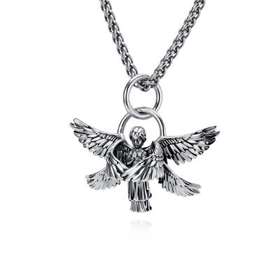 2026 Literary and Retro Seraph Titanium Steel Necklace Prayer Guardian Angel Body Pendant