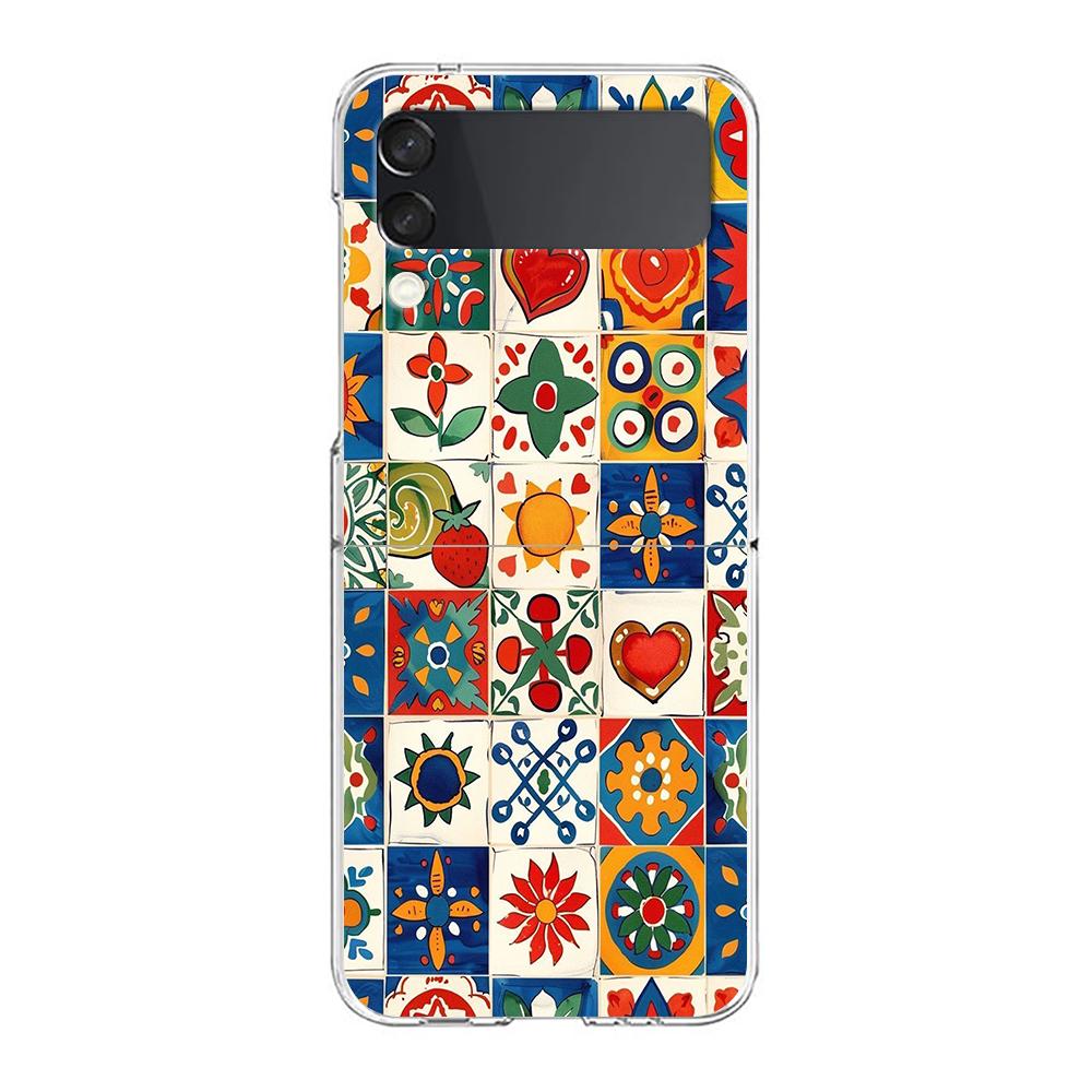Transparent Phone Case For Samsung Galaxy Z Flip 3 4 5 6 7 Hard Folding PC Z Flip3 Flip4 Cover Vintage Stamp Puzzle