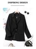 Women's Black Regular Fit Shoulder Suit Jacket - Autumn/Winter Loose Casual Korean Style with High-End Feel