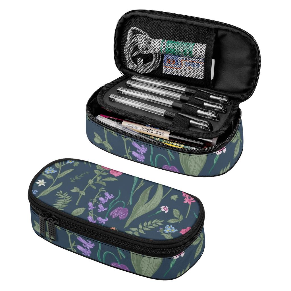 Pencil Bag Lightweight High Capacity 300D Polyester Secure Zipper with Mesh Pocket Removable Divider and Pen Slots for Students