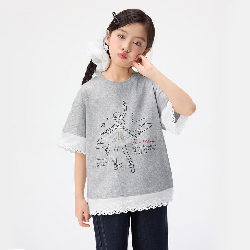 Girl's Classic Round Neck Printed T-shirt with Ruffle Trim