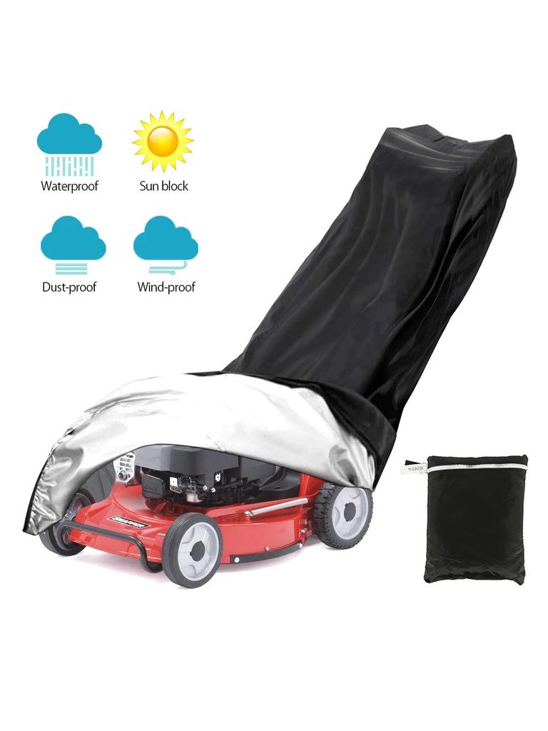 210D Outdoor Lawn Mower Cover Polyester Oxford Cloth Waterproof UV Protection Universal With Drawstring Black