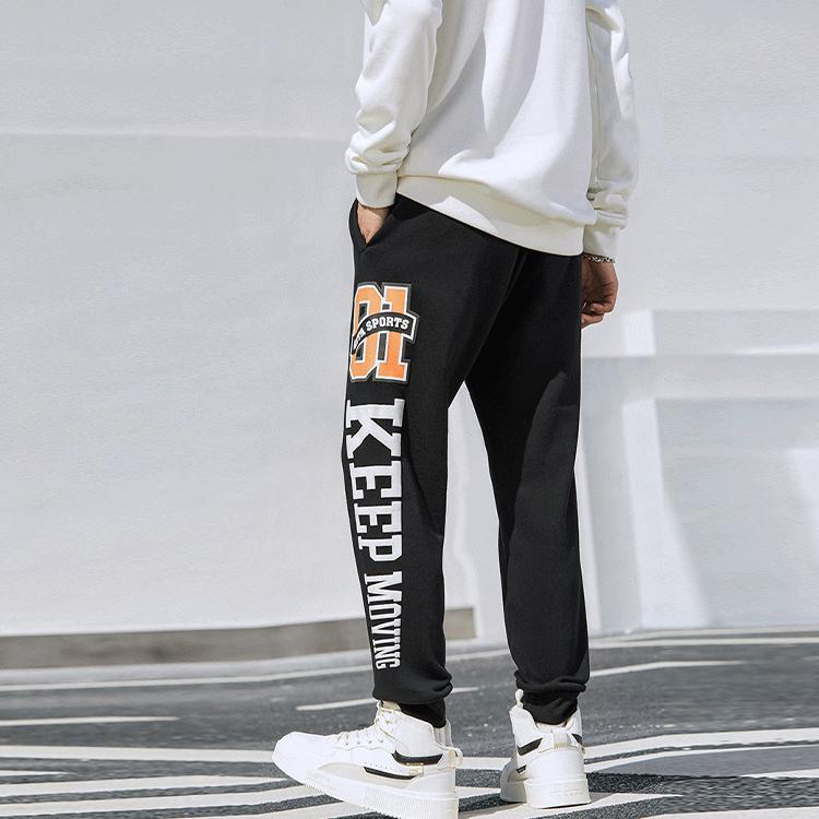 Anta Logo Print Knitted Cuff Joggers Thick Men Bottoms Black 152148311-2