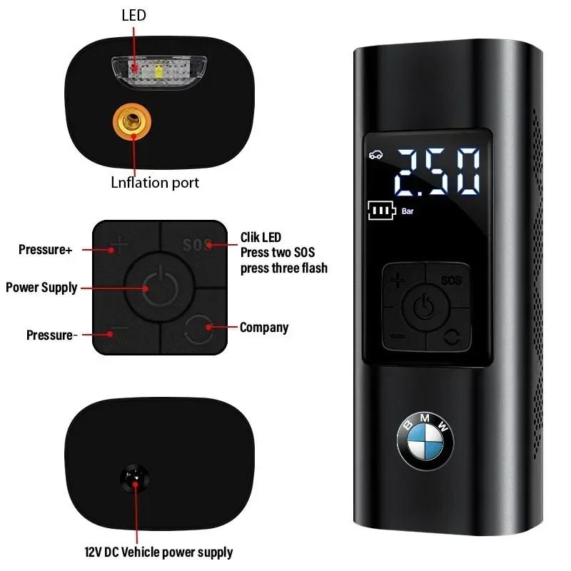 Car Tire Inflator Smart Digital Inflatable Pump Emblem Car Goods For BMW F10 F11 F12 F07 F01 F02 F30 F35 F34 F36 4 5 GT E39 E46