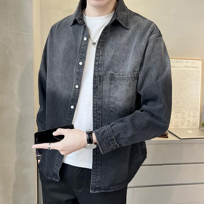 Men's Washed Denim Long Sleeve Shirt Casual Pocket Detail Streetwear Top