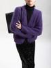 European & American Style Purple Faux Mink Velvet V-Neck Long-Sleeve Knitted Cardigan Sweater