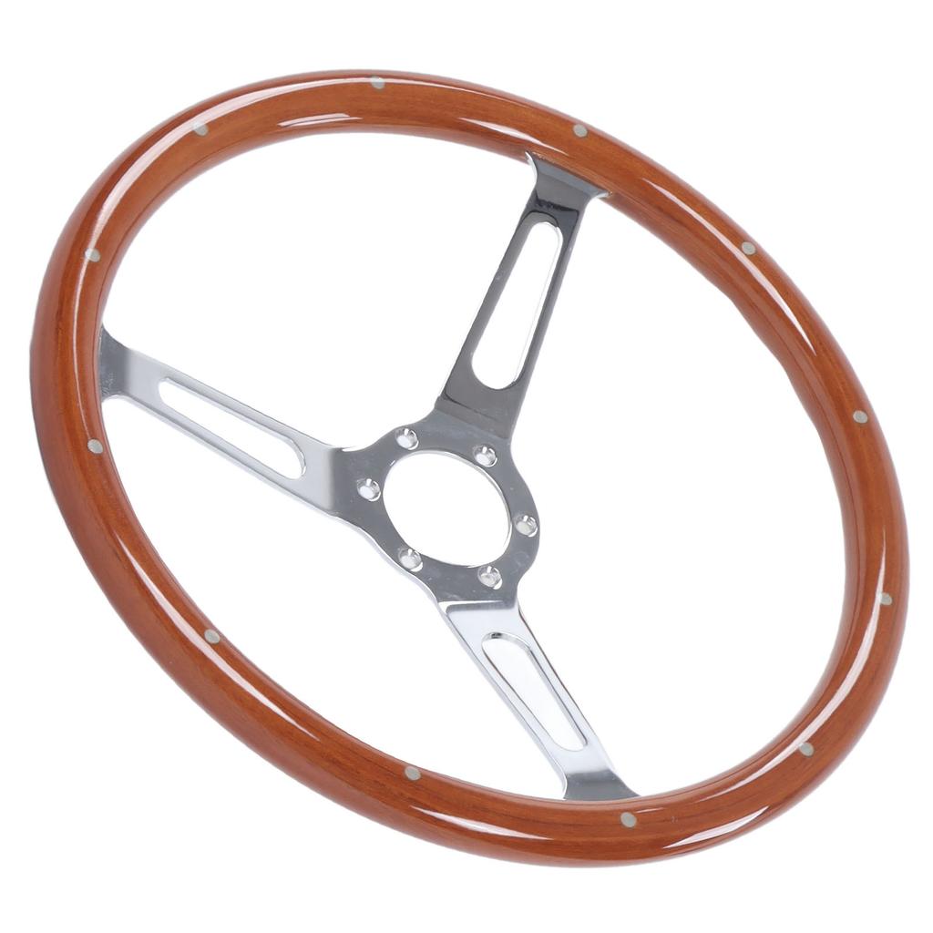 Volante Completo Classico 380mm 15 pollici Impugnatura in Noce 3 Razze Rivettato 6 Fori Modifica Universale Marrone