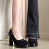 Height-increasing super soft retro Mary Jane shoes high heels round head light mouth bow French single shoes