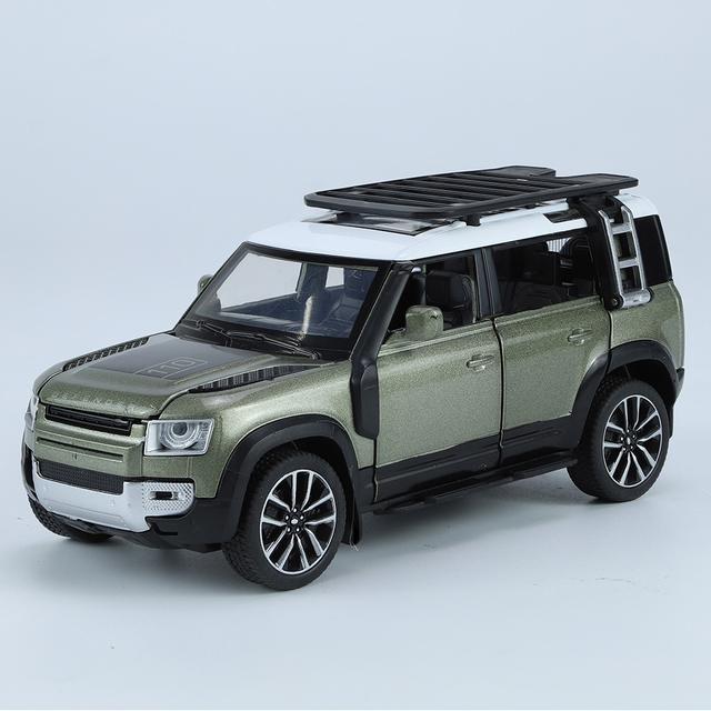 

1/32 Range Rover Defender SUV Легкосплавна модель автомобіля Лита під тиском металева іграшка Позашляховик Модель автомобіля Симулятор Звук і світло Подарунок дітям зелений