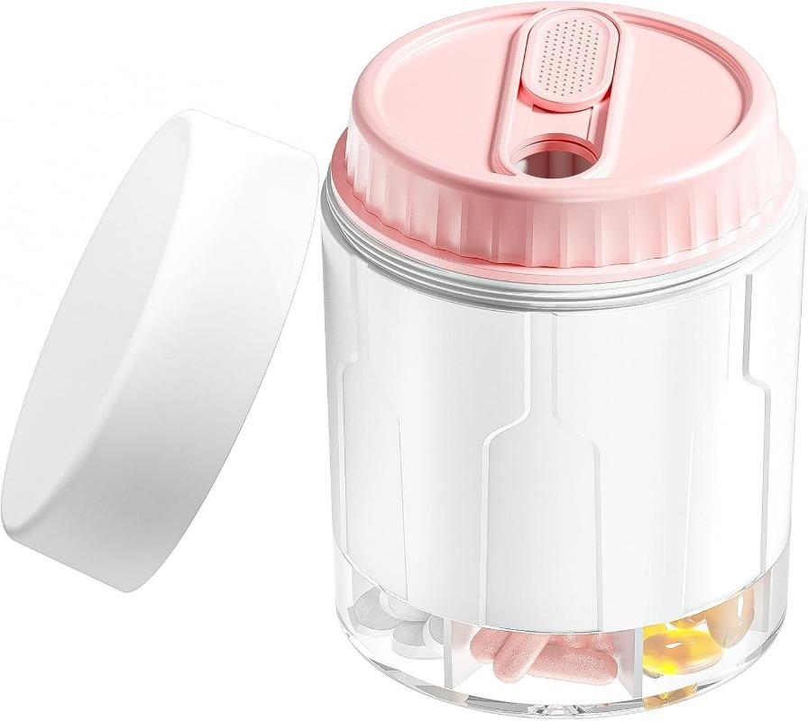 

7 Grids Large Pill Cup Bottle Organizer Supplement Organizer for Holding 6 Various Vitamins Travel Pill Case Box Straw Container розовый