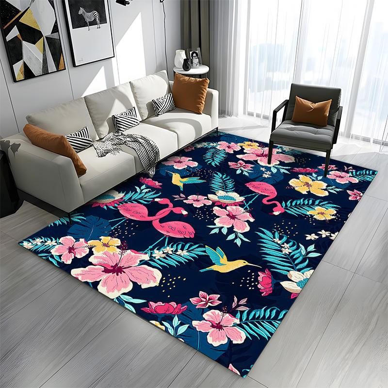 Tropical Flamingos and Hibiscus Flowers Patterned Carpet a Non Slip Rug Suitable for All Seasons and Any Setting, Gift