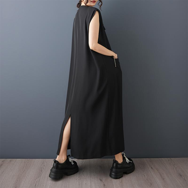 Ärmelloses Übergröße schwarzes Vintage Neu in Kleider für Frauen lässiges lockeres langes Sommerkleid