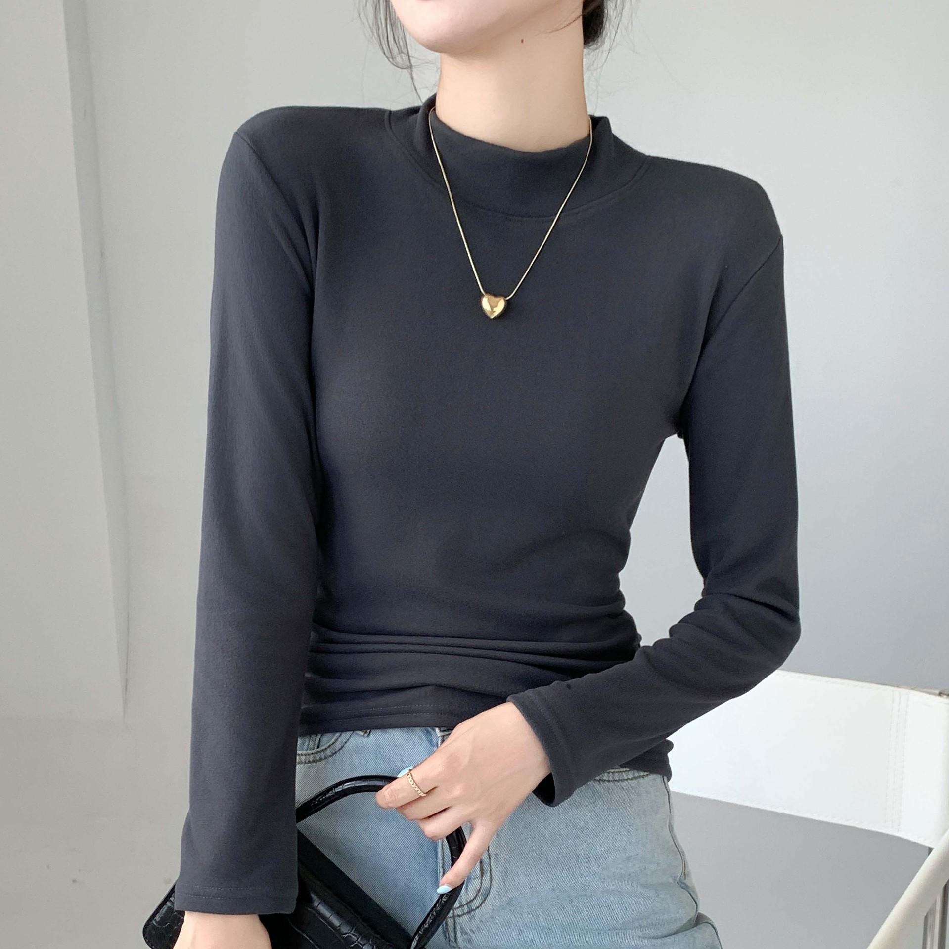 

1 half turtleneck bottoming shirt women s autumn and winter inner one-piece fleece fleece thickened slim-fitting versatile warm long-sleeved top XXL fits 130-75kg темно-серого