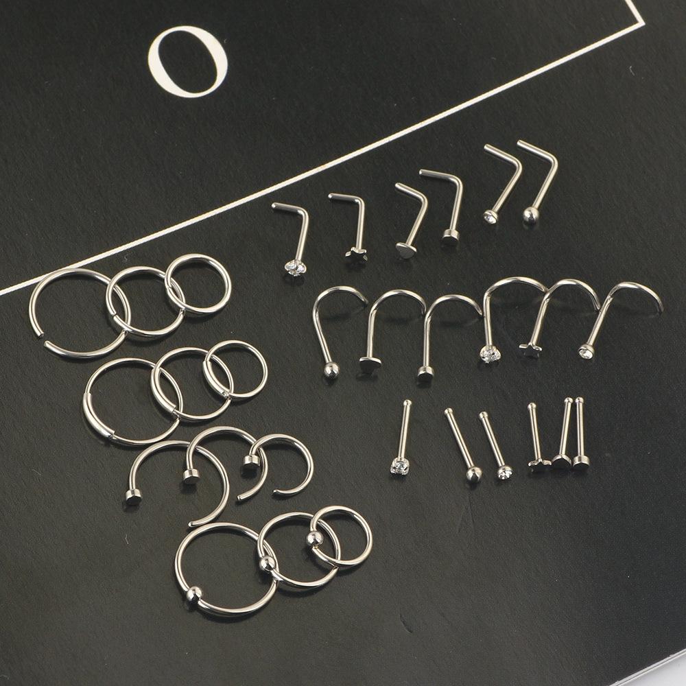 Best Seller 20g Nose Rings Hoop Studs L Shape Stainless Surgical Steel Corkscrew Nose Piercing Jewelry
