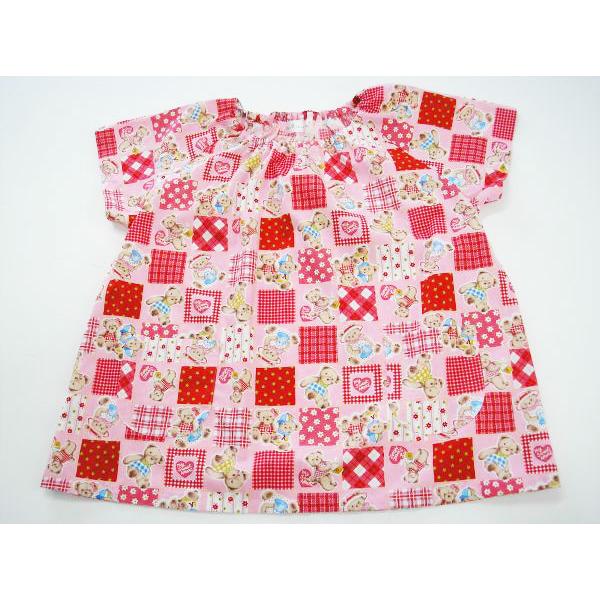 Smock [Kindergarten/Toddler] Short-sleeved smock (pink cute bear patchwork pattern) 100% cotton short-sleeved Admission Kindergarten Nursery school