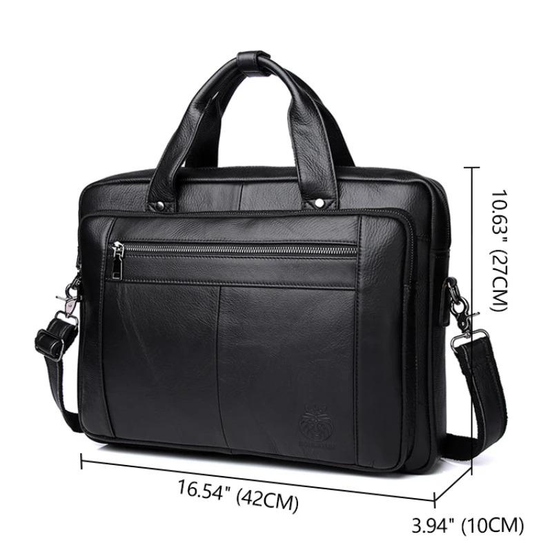 Cowhide men's briefcase 16 inch portable one shoulder computer bag breathable and waterproof