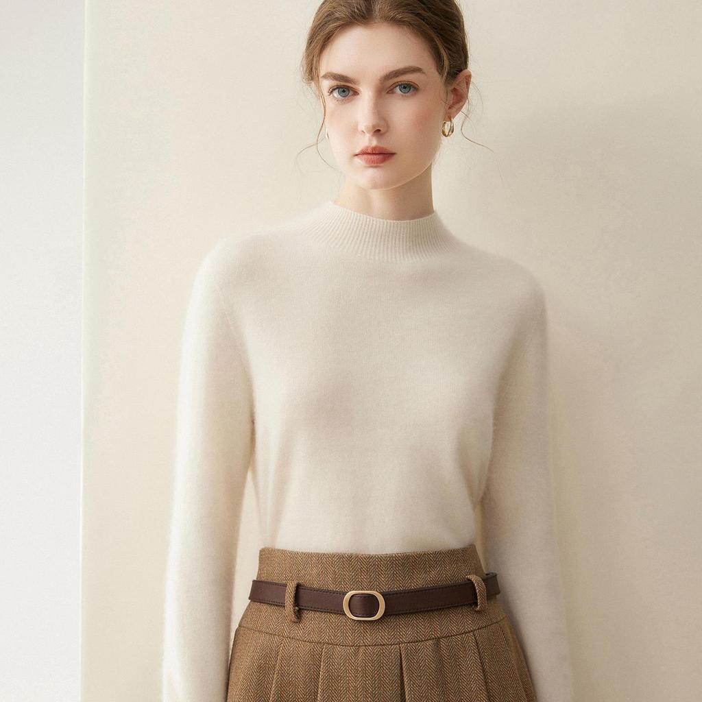 Women's Pure Cashmere Pullover - Half-High Collar, Loose Fit, Warm Autumn/Winter Knit Sweater.