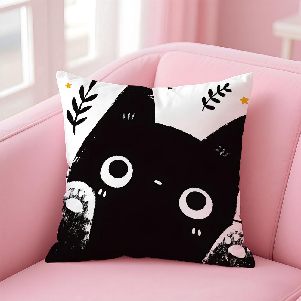 Creative Cute Minimal Art Black Kitten Cat Head Cushion Cover Pillow Case Soft Skin Friendly Fabric  Concealed Zipper