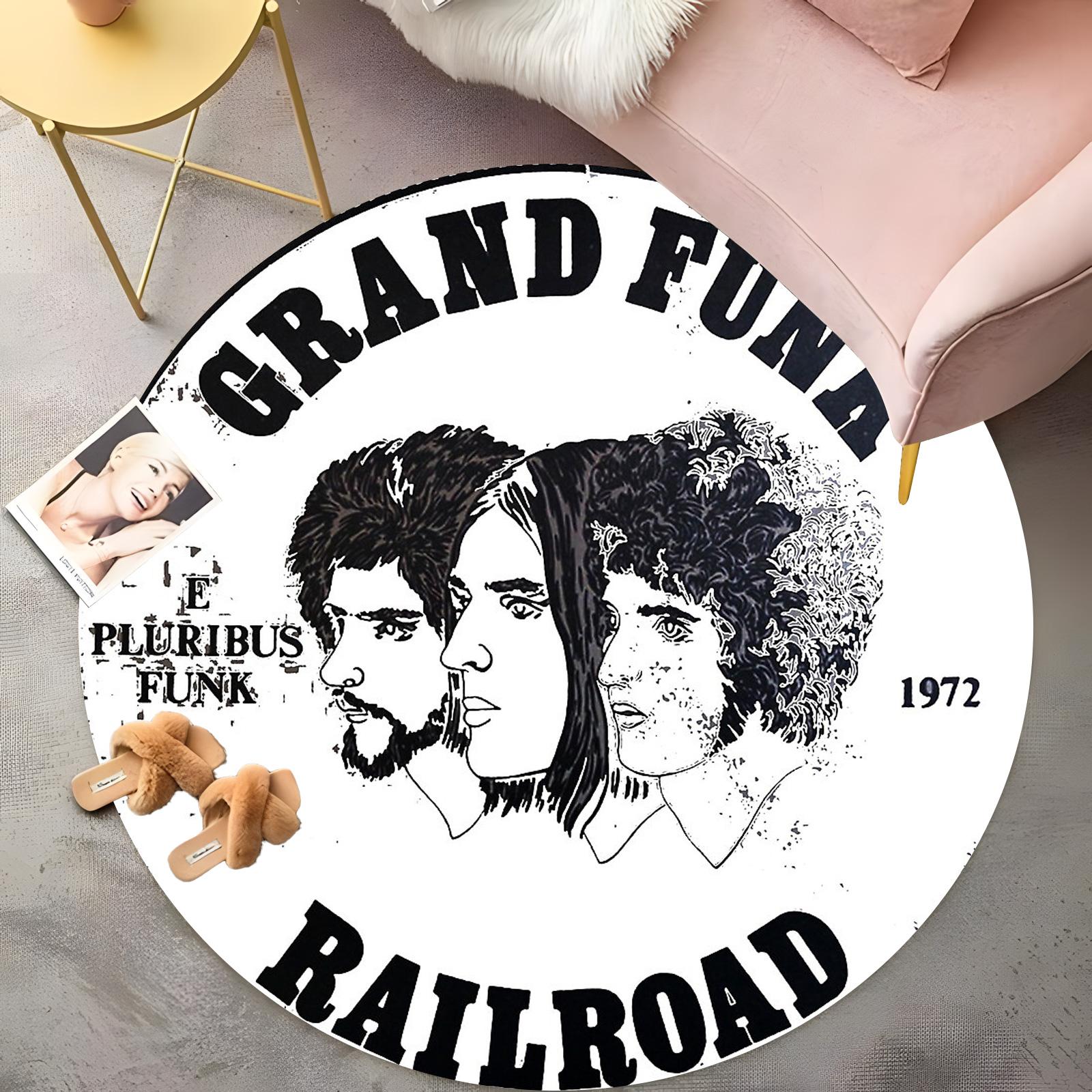 

Круглый ковер Grand Funk Railroad 1972 - Винтажный ковер с портретом группы, Ретро декор для дома любителя музыки, Нескользящий богемный коврик 60cm
