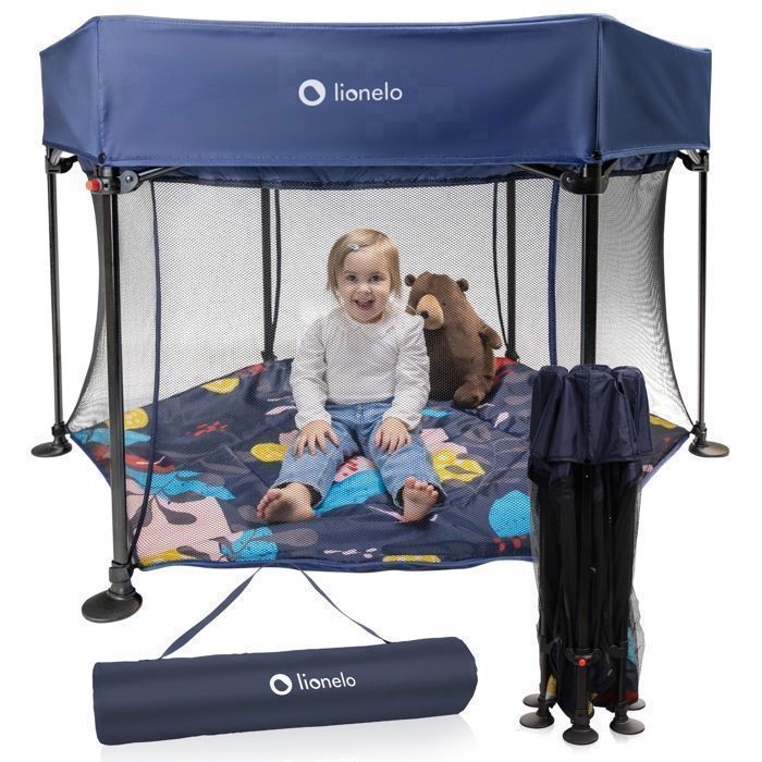 Parc Bébé 136 X 136cm LIONELO Roel - Grand Espace De Jeu - Pliage Et Dépliage Rapides - Bleu