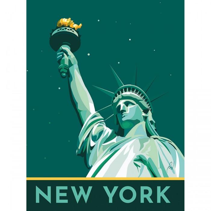 Impressão em tela emoldurada da Estátua da Liberdade de Georgina Westley em Nova York 40cm x azul