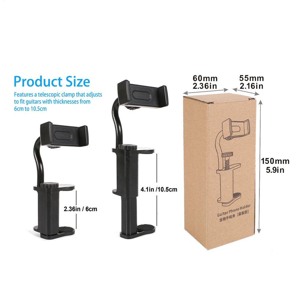 Guitar Phone Holder Hands-Free Phone Support Guitar Phone Stand Guitar Clip Smartphone Clip Clamp for Recording Video-Calling