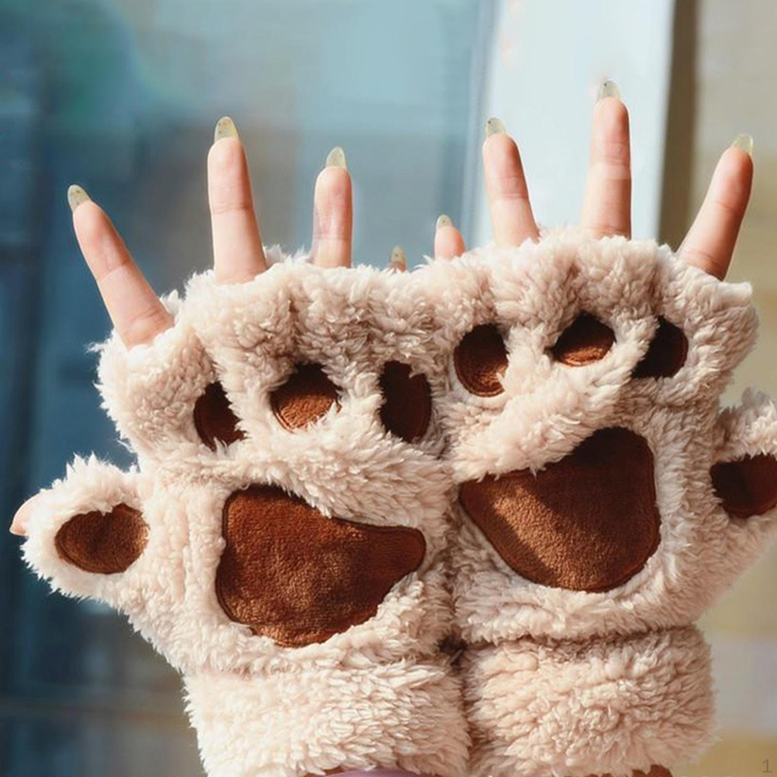 Plush Warm Gloves with Half Finger Print Thermal for s