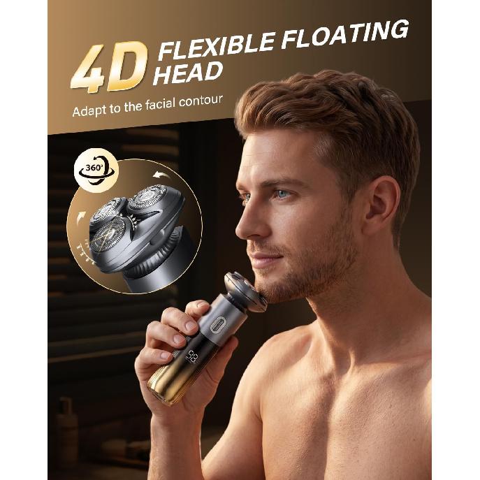 Electric Razor for Men, IPX7 Waterproof, Wet or Dry Electric Shavers with 4D Flex Blades & LED Display, Sensitive Skin Care, Pop-up Trimmer