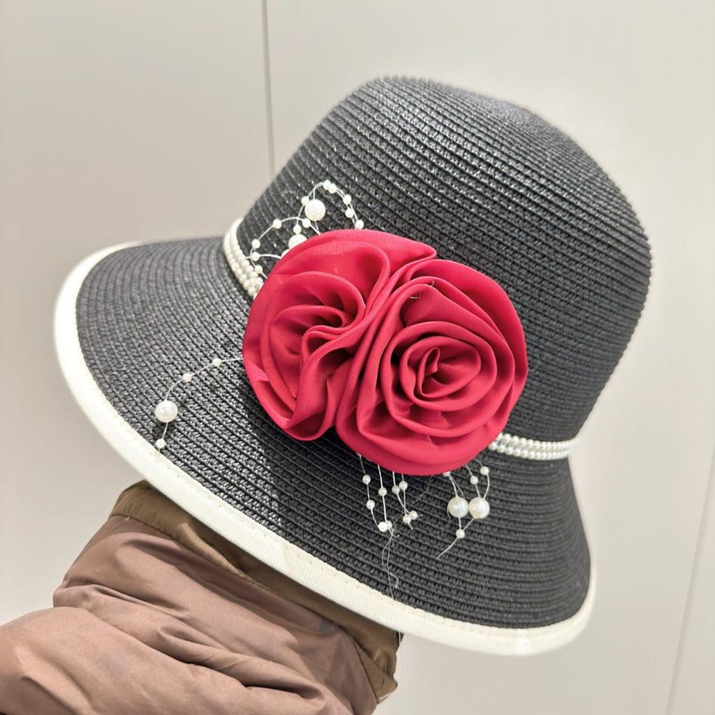 2025 Sunscreen Hat Patch Flower Fresh Grass Hat Pot Hat Sun Hat Big Brimmed Dome Top Hat