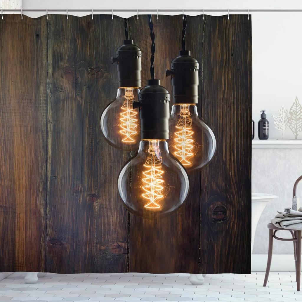 Průmyslový sprchový závěs, Steampunkový styl Antická mosazná kulatá upevňovací spona, Látkový koupelnový dekorační set s háčky