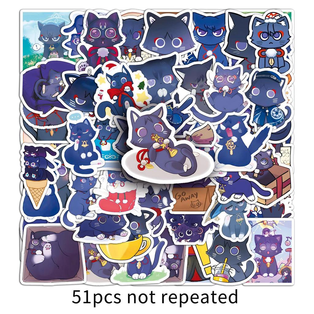 51 Genshin Impact Scaramouche Cat Graffiti Stickers - Cute DIY Laptop Decoration