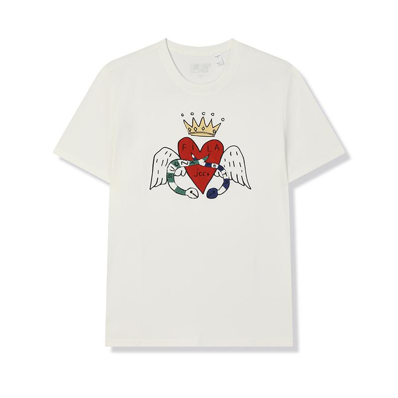 

Fila Модная повседневная универсальная футболка Унисекс Топы Облако-Гриб-Белый F11U519102FWT S